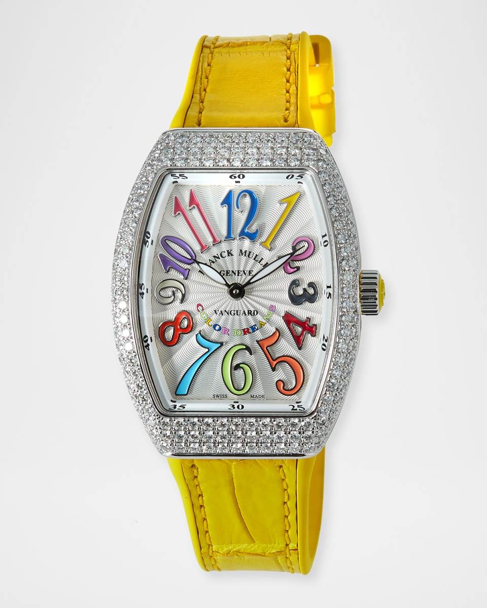 Lady Vanguard Color Dreams Diamond Watch w/ Alligator Strap, Yellow